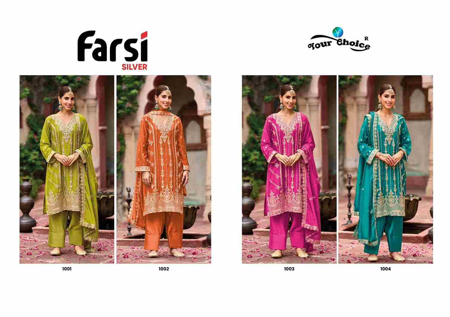 Farasi Silver By Your Choice 1001 To 1004 Series Designer Festive Suits Collection Beautiful Stylish Fancy Colorful Party Wear & Occasional Wear Chinnon Dresses At Wholesale Price