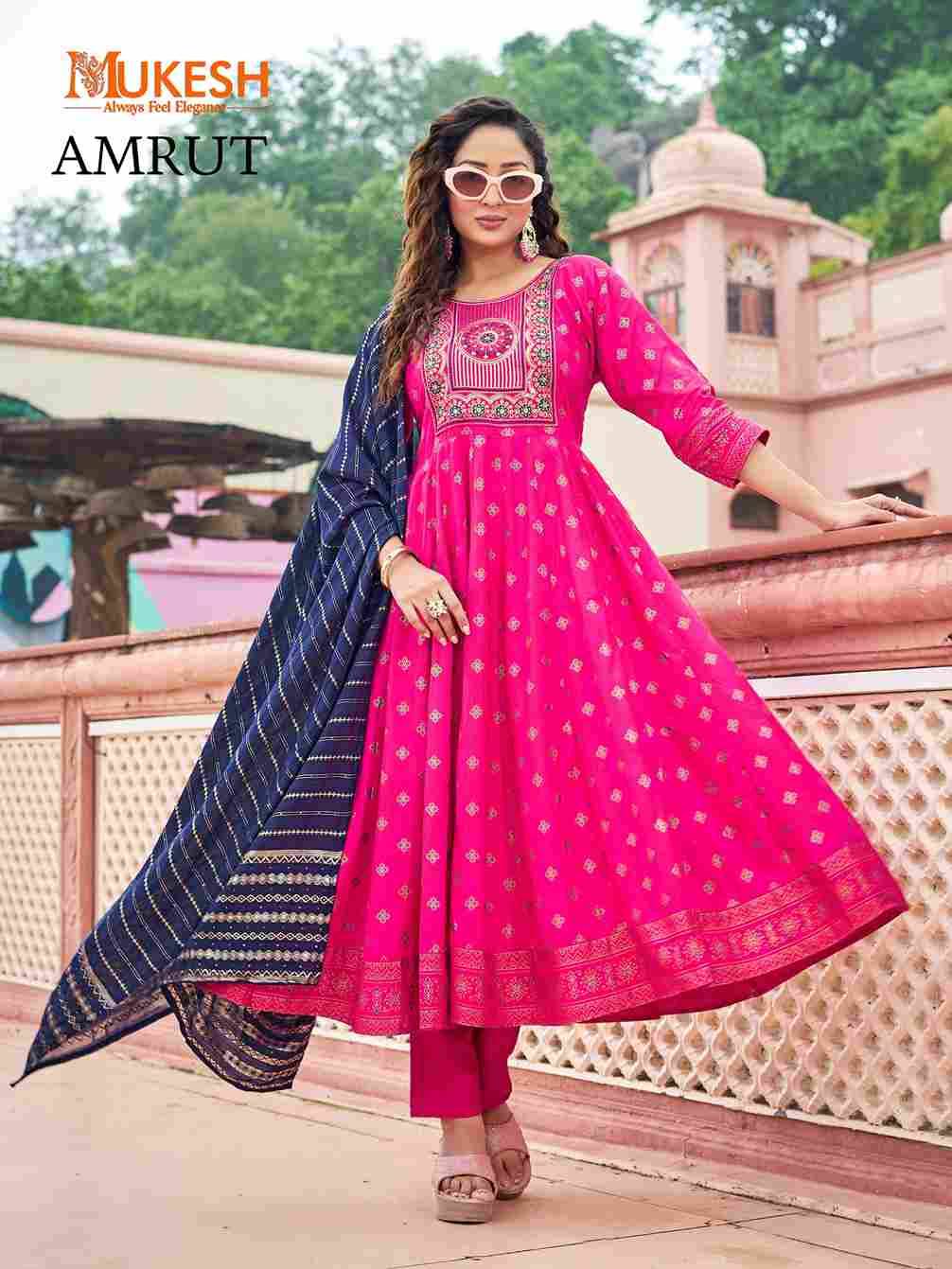 Amrut By Mukesh 101 To 108 Series Beautiful Stylish Festive Suits Fancy Colorful Casual Wear & Ethnic Wear & Ready To Wear Rayon Dresses At Wholesale Price