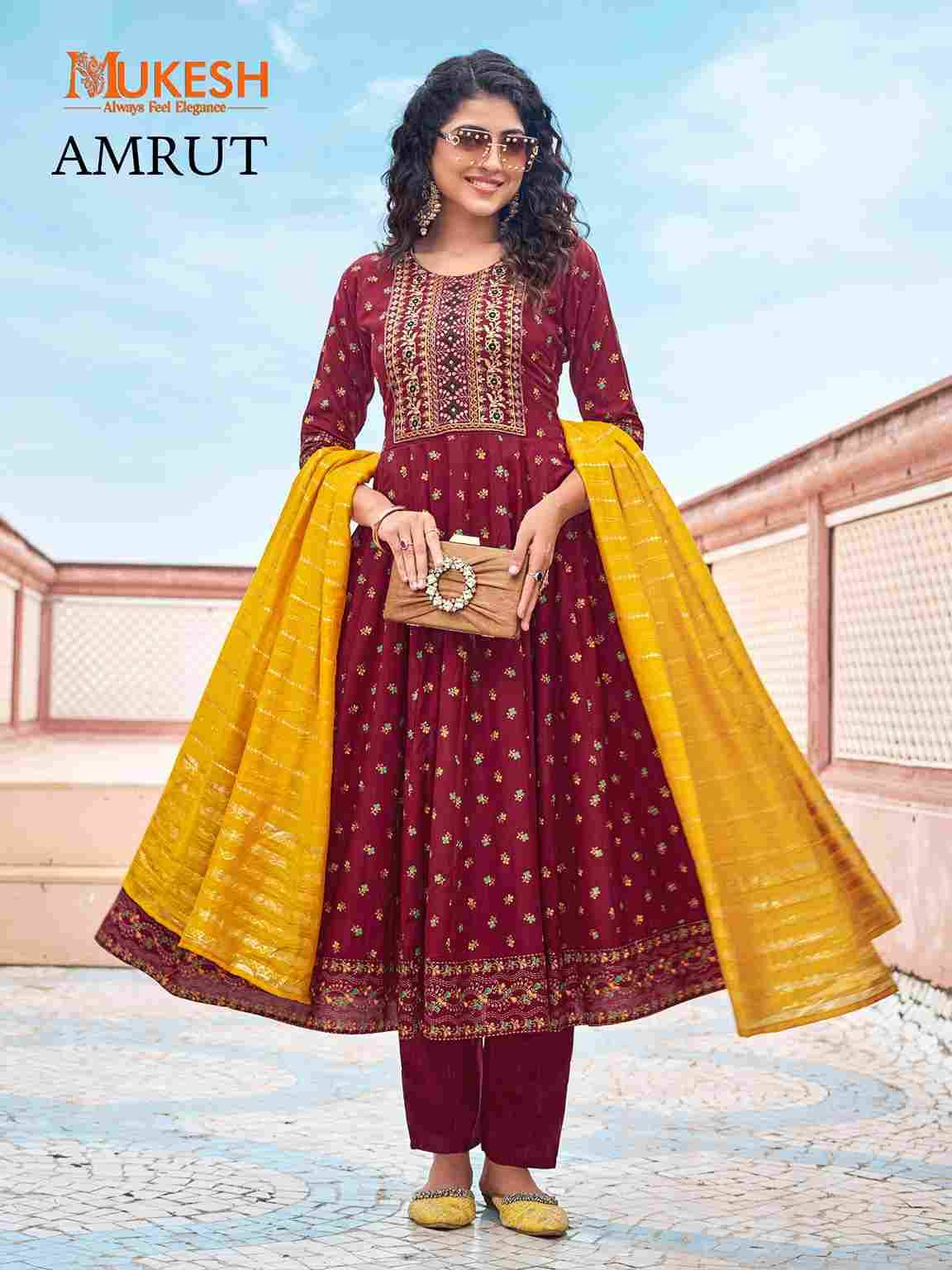 Amrut By Mukesh 101 To 108 Series Beautiful Stylish Festive Suits Fancy Colorful Casual Wear & Ethnic Wear & Ready To Wear Rayon Dresses At Wholesale Price