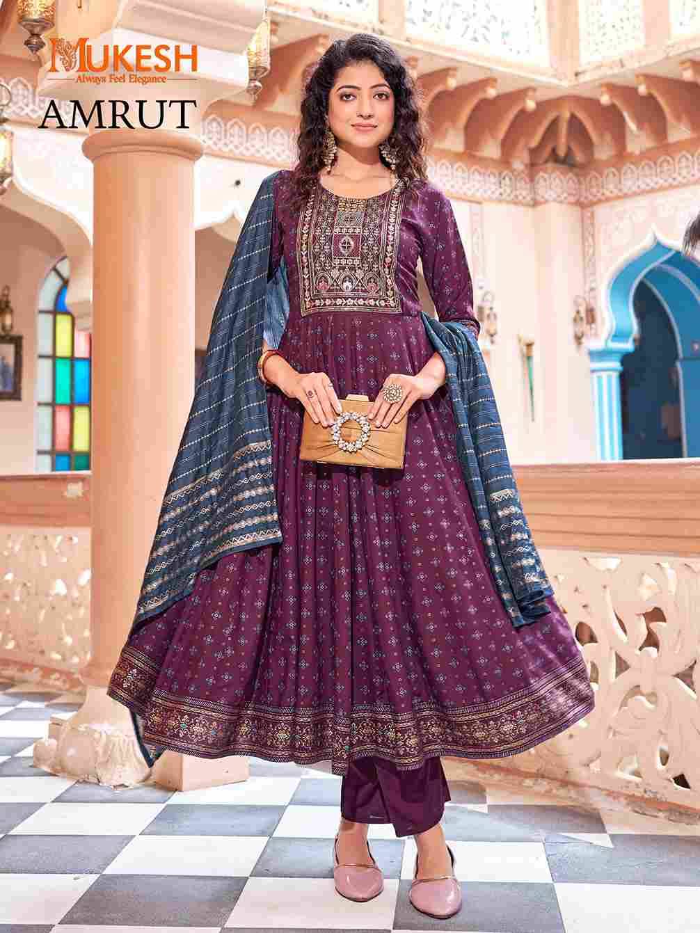 Amrut By Mukesh 101 To 108 Series Beautiful Stylish Festive Suits Fancy Colorful Casual Wear & Ethnic Wear & Ready To Wear Rayon Dresses At Wholesale Price