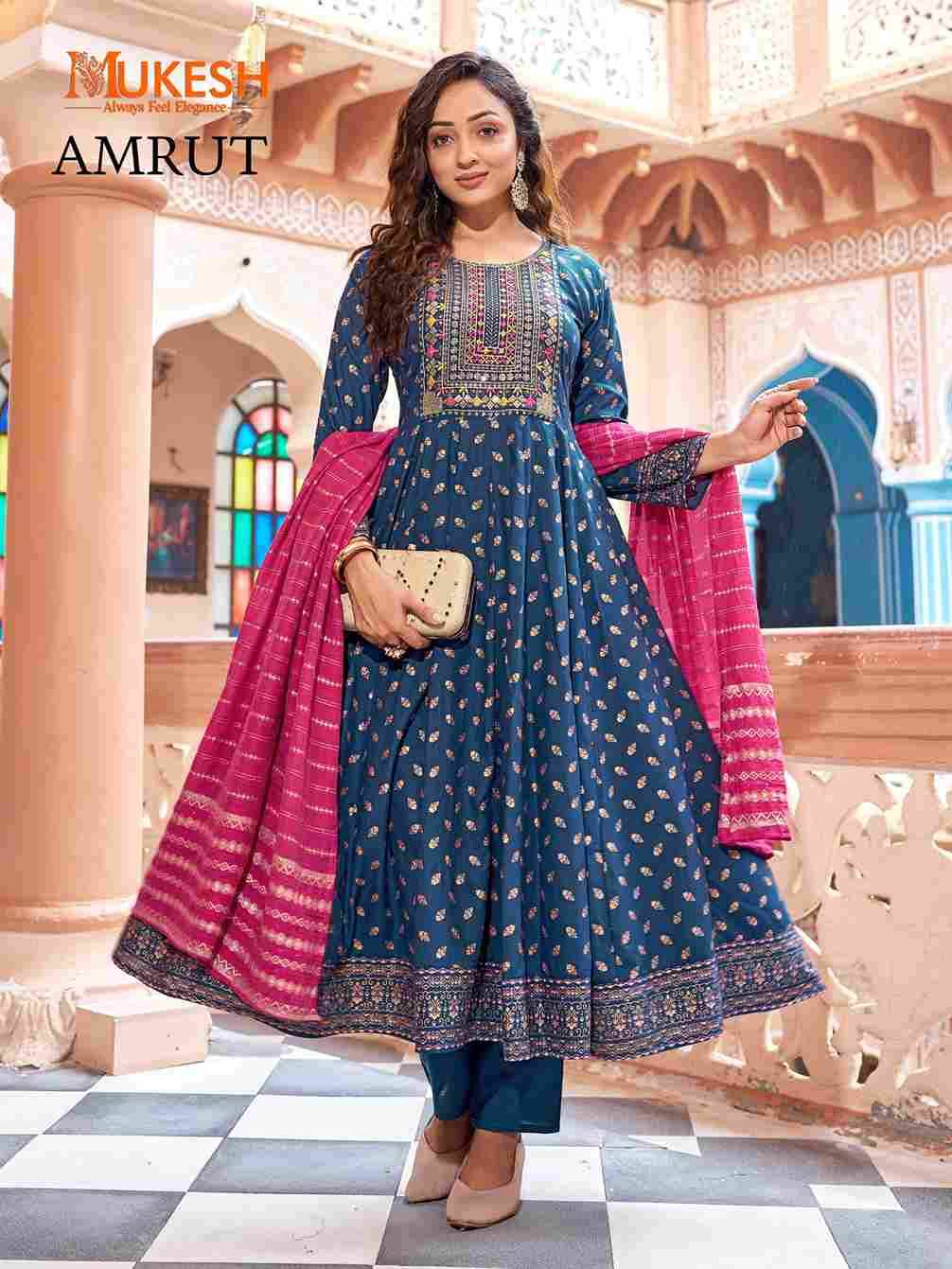 Amrut By Mukesh 101 To 108 Series Beautiful Stylish Festive Suits Fancy Colorful Casual Wear & Ethnic Wear & Ready To Wear Rayon Dresses At Wholesale Price