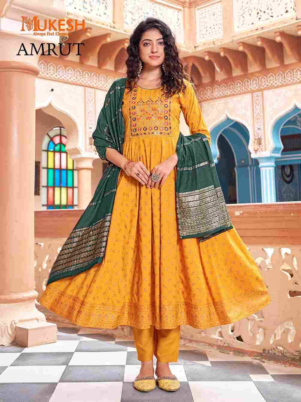 Amrut By Mukesh 101 To 108 Series Beautiful Stylish Festive Suits Fancy Colorful Casual Wear & Ethnic Wear & Ready To Wear Rayon Dresses At Wholesale Price