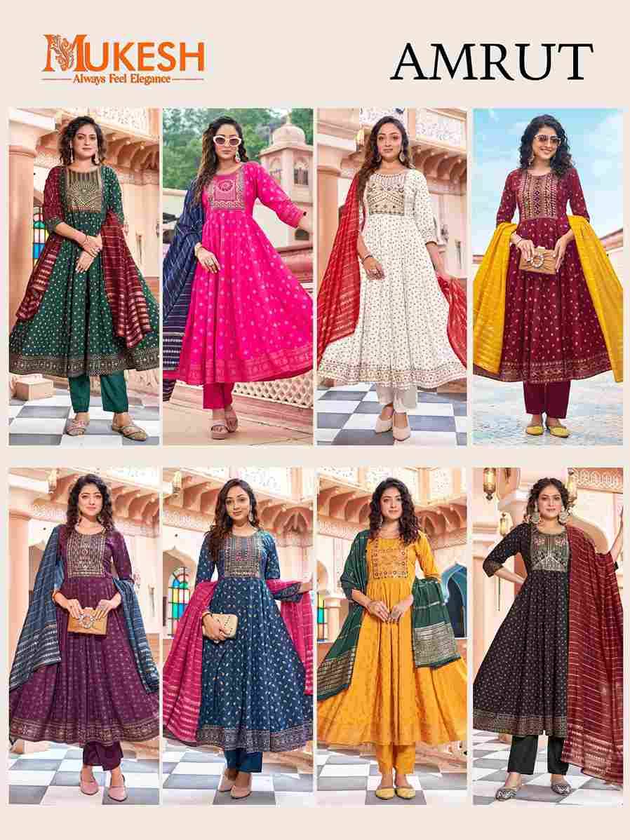 Amrut By Mukesh 101 To 108 Series Beautiful Stylish Festive Suits Fancy Colorful Casual Wear & Ethnic Wear & Ready To Wear Rayon Dresses At Wholesale Price