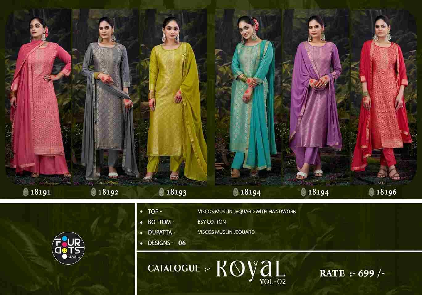 Koyal Vol-2 By Four Dots 18191 To 18196 Series Designer Stylish Fancy Colorful Beautiful Party Wear & Ethnic Wear Collection Viscose Muslin Jacquard Dresses At Wholesale Price