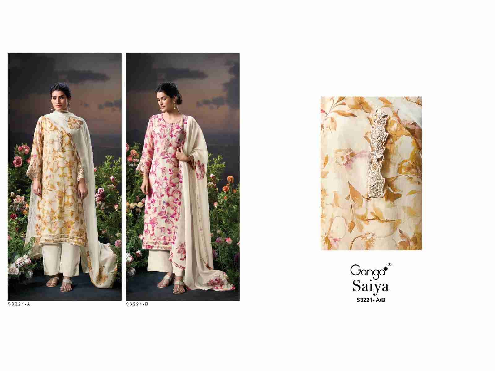 Saiya-3221 By Ganga Fashion 3221-A To 3221-B Series Beautiful Festive Suits Colorful Stylish Fancy Casual Wear & Ethnic Wear Pure Organza Silk Dresses At Wholesale Price
