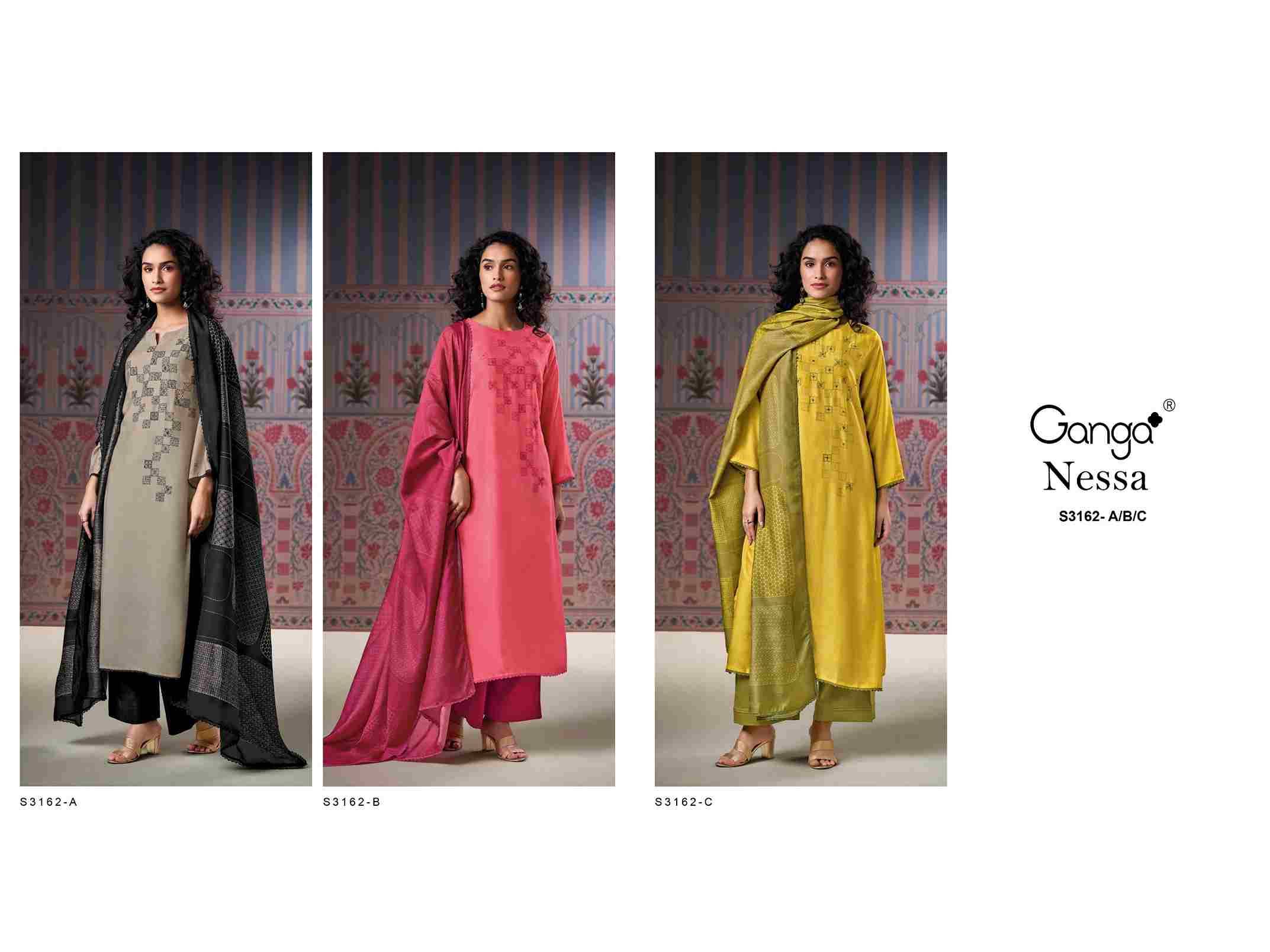 Nessa-3162 By Ganga Fashion 3162-A To 3162-C Series Beautiful Festive Suits Colorful Stylish Fancy Casual Wear & Ethnic Wear Pure Bemberg Silk Dresses At Wholesale Price
