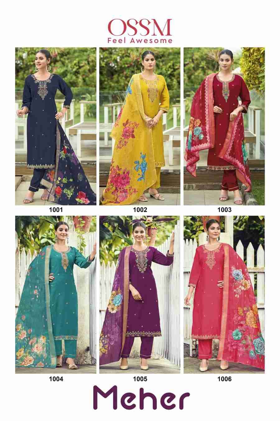 Meher By Ossm 1001 To 1006 Series Designer Festive Suits Beautiful Fancy Stylish Colorful Party Wear & Occasional Wear Viscose Silk Embroidered Dresses At Wholesale Price