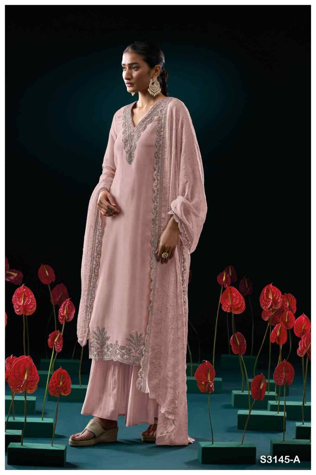 Grizela-3145 By Ganga Fashion 3145-A To 3145-B Series Beautiful Festive Suits Colorful Stylish Fancy Casual Wear & Ethnic Wear Pure Bemberg Silk Dresses At Wholesale Price
