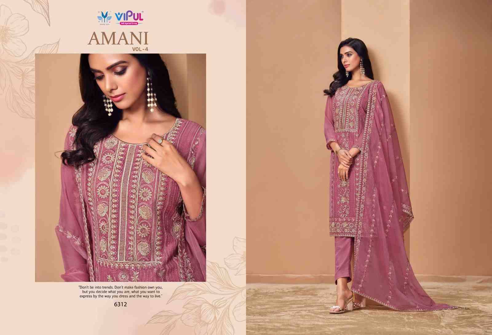 Amani Vol-4 By Vipul Fashion 6311 To 6316 Series Designer Festive Suits Beautiful Fancy Stylish Colorful Party Wear & Occasional Wear Chiffon With Embroidery Dresses At Wholesale Price