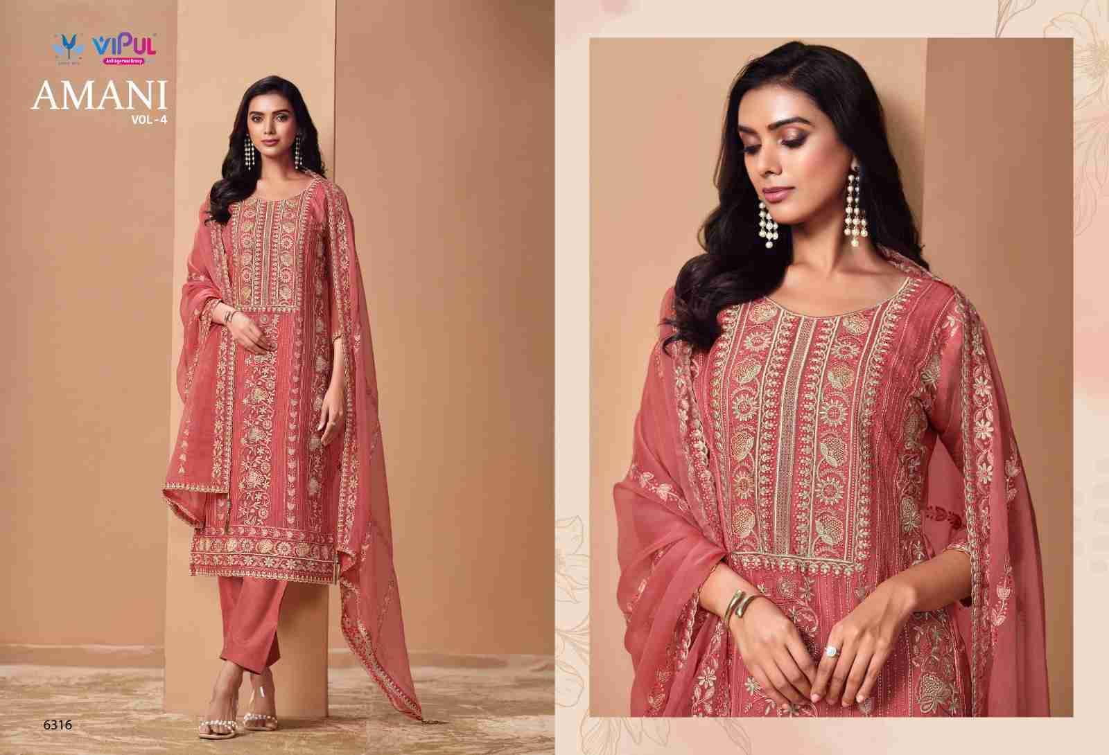 Amani Vol-4 By Vipul Fashion 6311 To 6316 Series Designer Festive Suits Beautiful Fancy Stylish Colorful Party Wear & Occasional Wear Chiffon With Embroidery Dresses At Wholesale Price