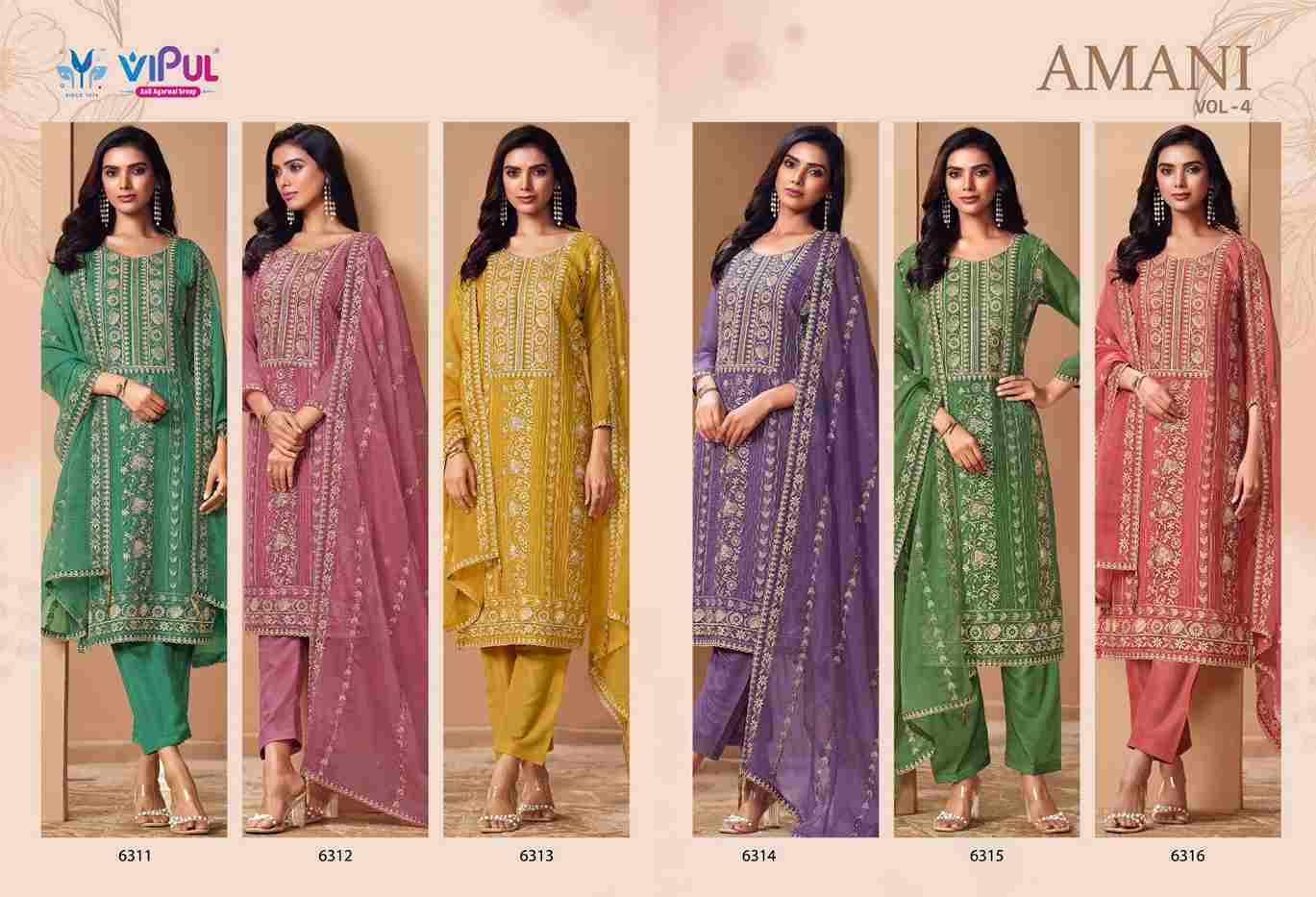 Amani Vol-4 By Vipul Fashion 6311 To 6316 Series Designer Festive Suits Beautiful Fancy Stylish Colorful Party Wear & Occasional Wear Chiffon With Embroidery Dresses At Wholesale Price