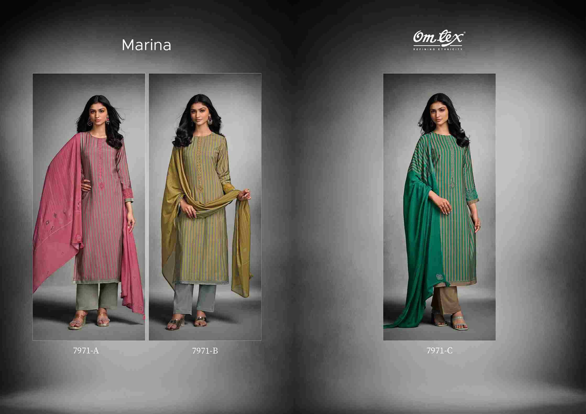 Marina By Om Tex 7971-A To 7971-C Series Beautiful Festive Suits Colorful Stylish Fancy Casual Wear & Ethnic Wear Silk Print With Work Dresses At Wholesale Price