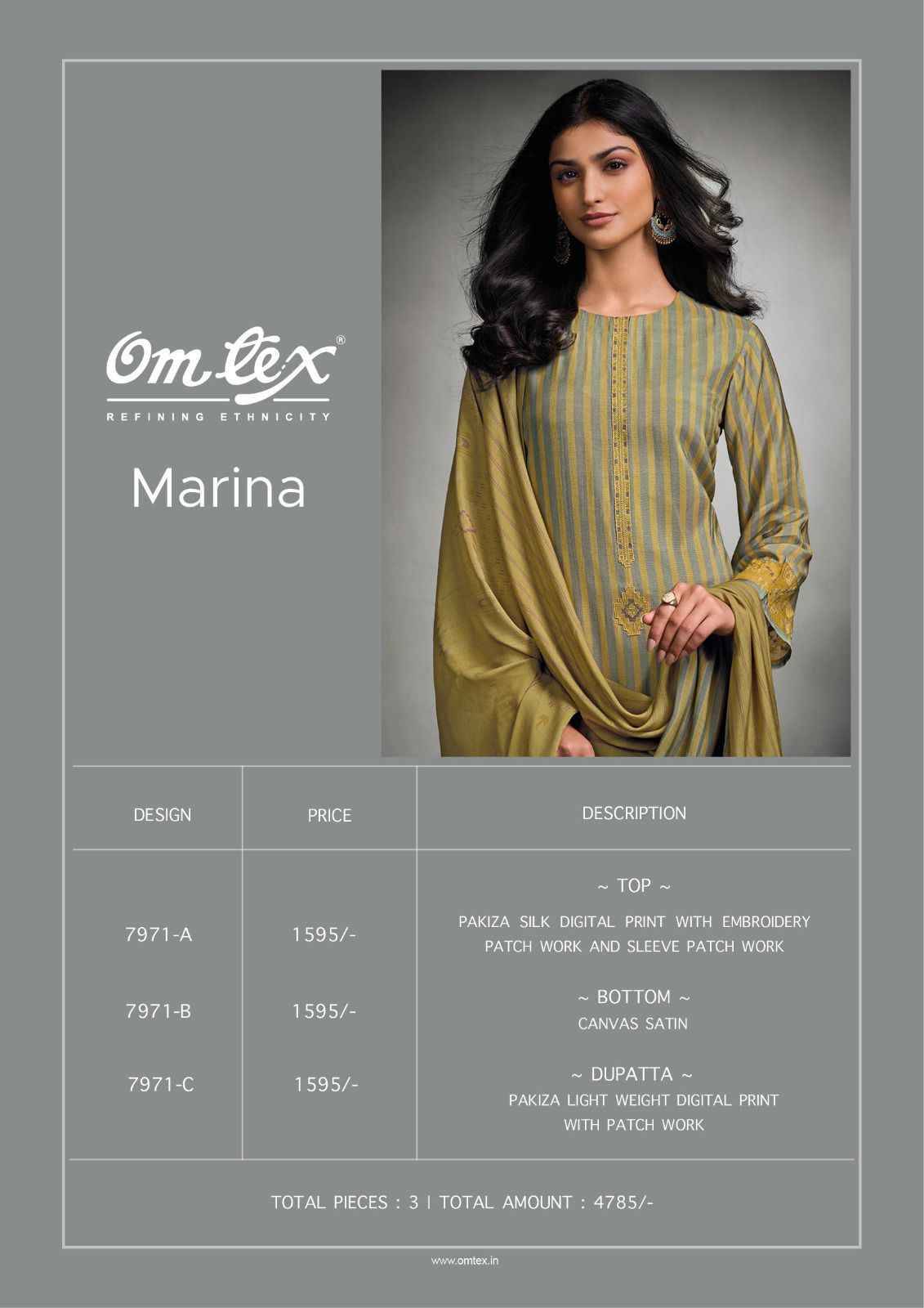 Marina By Om Tex 7971-A To 7971-C Series Beautiful Festive Suits Colorful Stylish Fancy Casual Wear & Ethnic Wear Silk Print With Work Dresses At Wholesale Price