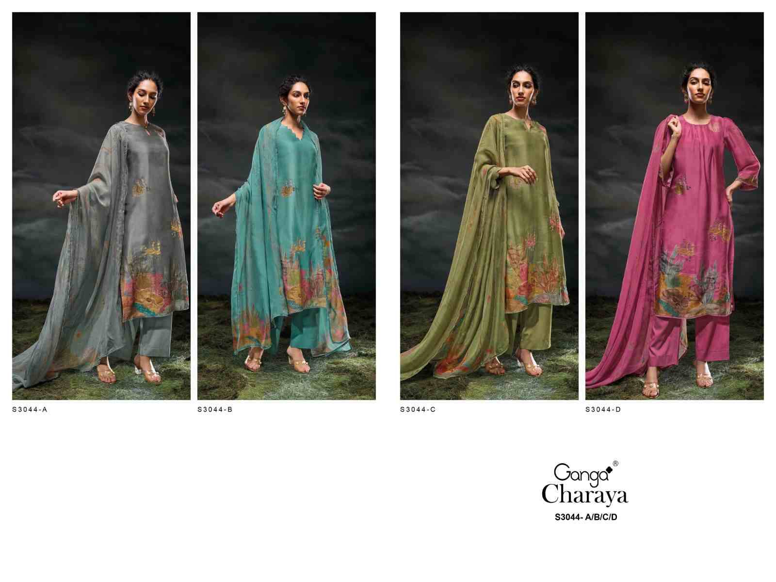 Charaya-3044 By Ganga Fashion 3044-A To 3044-D Series Beautiful Festive Suits Colorful Stylish Fancy Casual Wear & Ethnic Wear Pure Bemberg Silk Dresses At Wholesale Price
