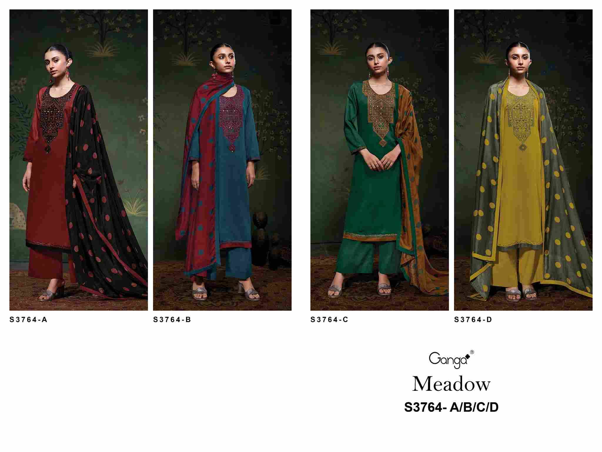 Meadow-3764 By Ganga Fashion 3764-A To 3764-D Series Beautiful Festive Suits Colorful Stylish Fancy Casual Wear & Ethnic Wear Pure Cotton Satin Dresses At Wholesale Price