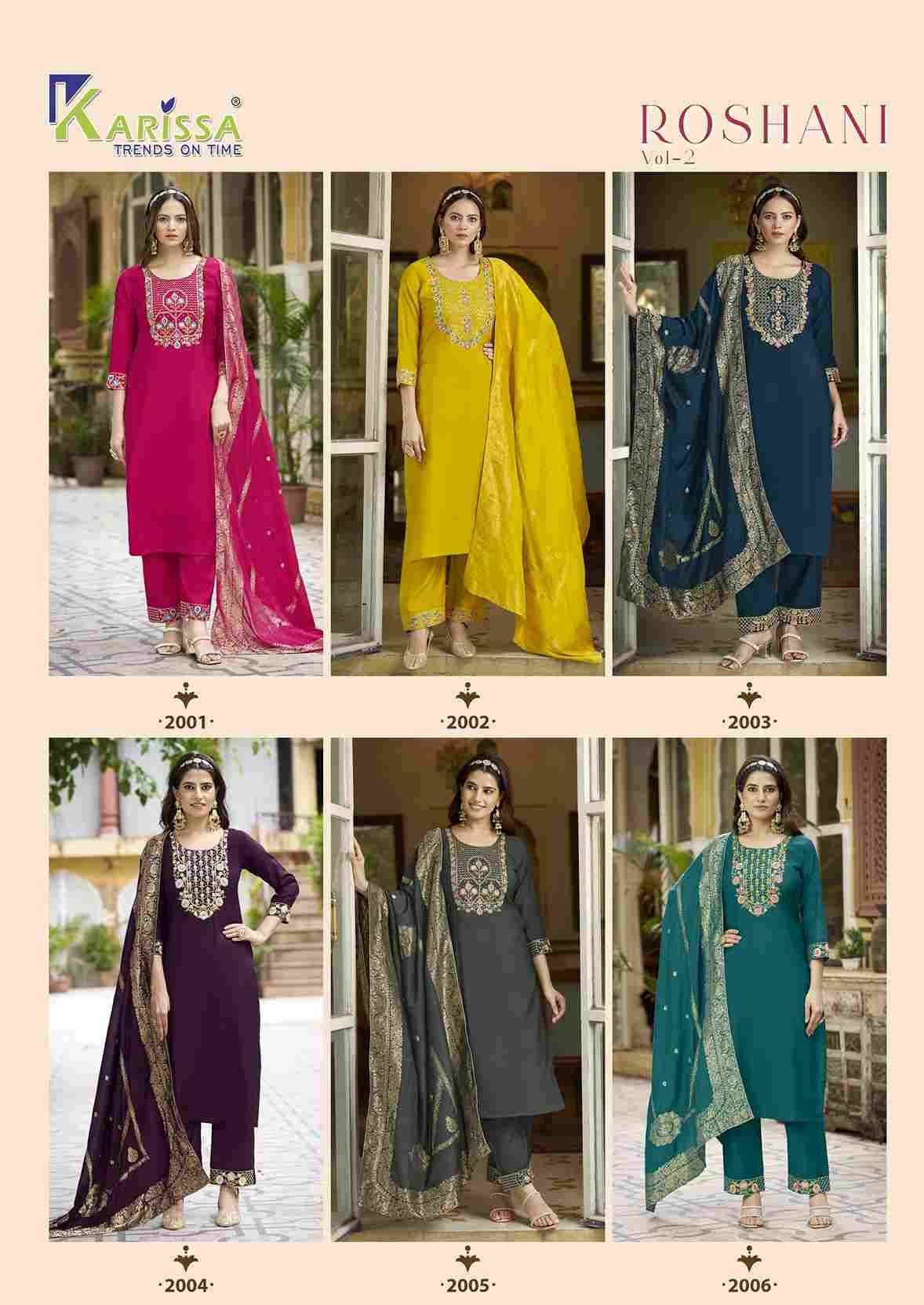 Roshani Vol-2 By Karissa 2001 To 2006 Series Beautiful Stylish Festive Suits Fancy Colorful Casual Wear & Ethnic Wear & Ready To Wear Pure Viscose Silk Dresses At Wholesale Price