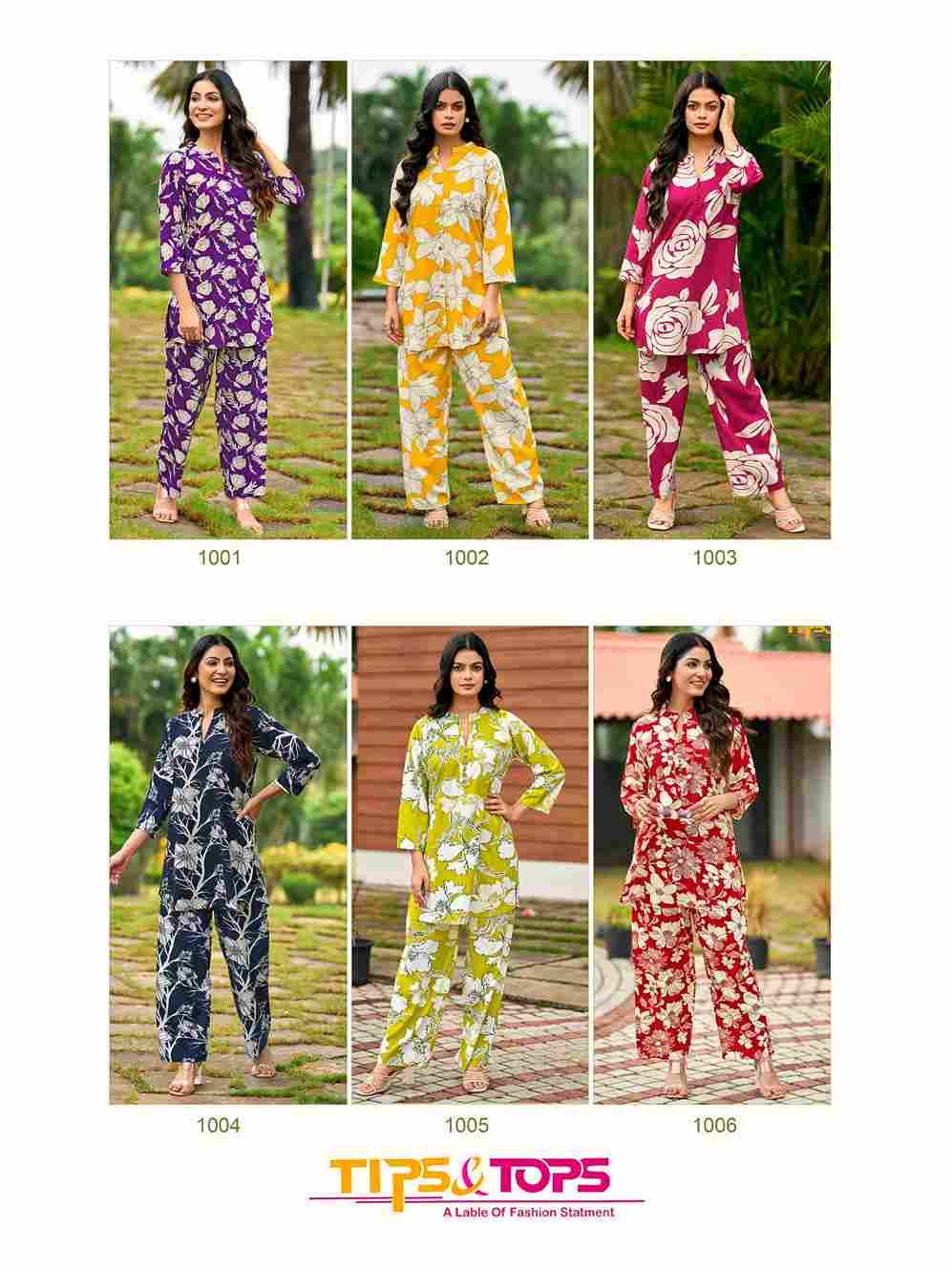 Fashion Beats Vol-13 By Tips And Tops 1001 To 1006 Series Designer Stylish Fancy Colorful Beautiful Party Wear & Ethnic Wear Collection Rayon Print Co-Ord At Wholesale Price