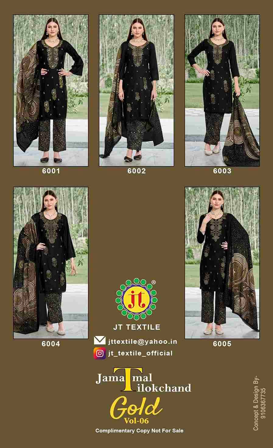 Gold Vol-6 By JT 6001 To 6005 Series Beautiful Festive Suits Colorful Stylish Fancy Casual Wear & Ethnic Wear Rayon Dresses At Wholesale Price
