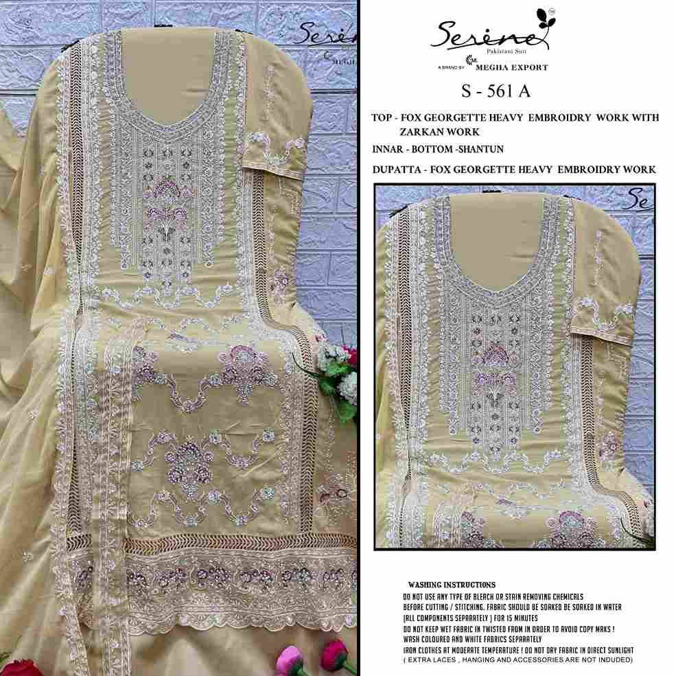 Serene Hit Design S-561 Colours By Serene S-561-A To S-561-D Series Designer Pakistani Suits Beautiful Fancy Colorful Stylish Party Wear & Occasional Wear Faux Georgette Embroidered Dresses At Wholesale Price
