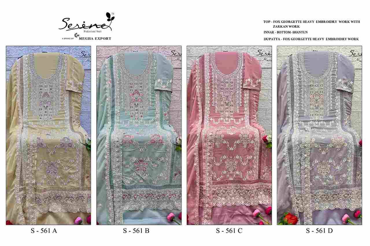 Serene Hit Design S-561 Colours By Serene S-561-A To S-561-D Series Designer Pakistani Suits Beautiful Fancy Colorful Stylish Party Wear & Occasional Wear Faux Georgette Embroidered Dresses At Wholesale Price