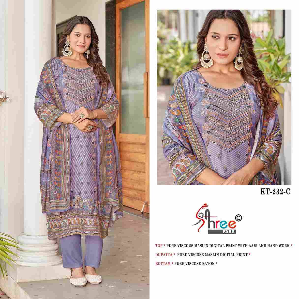 Shree Fabs Hit Design KT-232 Colours By Shree Fabs KT-232 To KT-232-C Series Designer Pakistani Suits Beautiful Fancy Stylish Colorful Party Wear & Occasional Wear Pure Viscose Muslin Embroidery Dresses At Wholesale Price