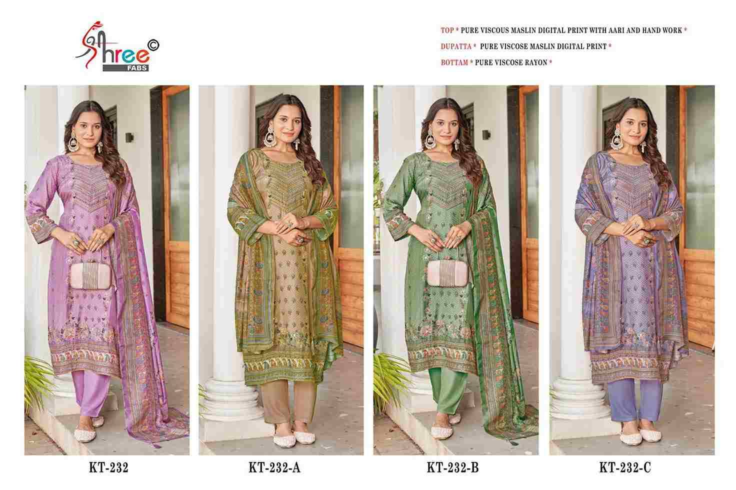 Shree Fabs Hit Design KT-232 Colours By Shree Fabs KT-232 To KT-232-C Series Designer Pakistani Suits Beautiful Fancy Stylish Colorful Party Wear & Occasional Wear Pure Viscose Muslin Embroidery Dresses At Wholesale Price