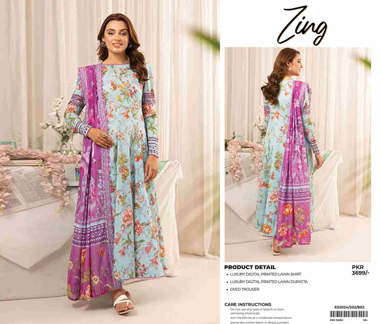 Original Pakistani Zing By Fashid Wholesale 101 To 112 Series Beautiful Pakistani Suits Colorful Stylish Fancy Casual Wear & Ethnic Wear Lawn Prints Dresses At Wholesale Price