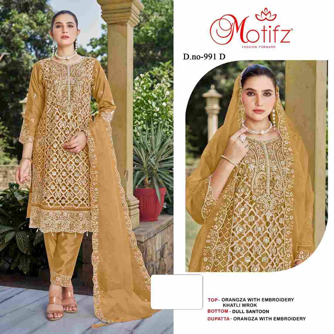 Motifz Hit Design 991 Colours By Motifz 991-A To 991-D Series Beautiful Pakistani Suits Colorful Stylish Fancy Casual Wear & Ethnic Wear Organza Dresses At Wholesale Price