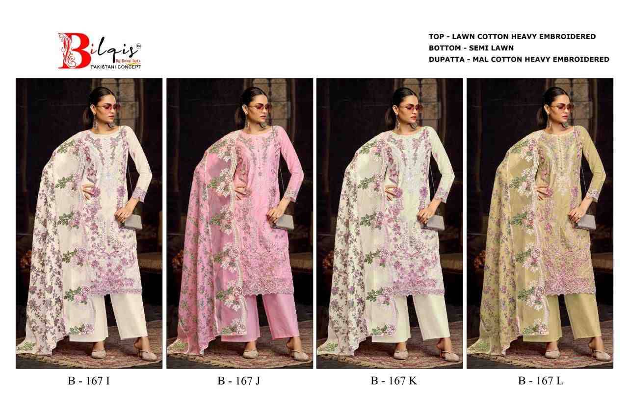 Bilqis 167 Colours Vol-3 By Bilqis 167-I To 167-L Series Beautiful Pakistani Suits Stylish Fancy Colorful Party Wear & Occasional Wear Cambric Lawn Heavy Embroidery Dresses At Wholesale Price