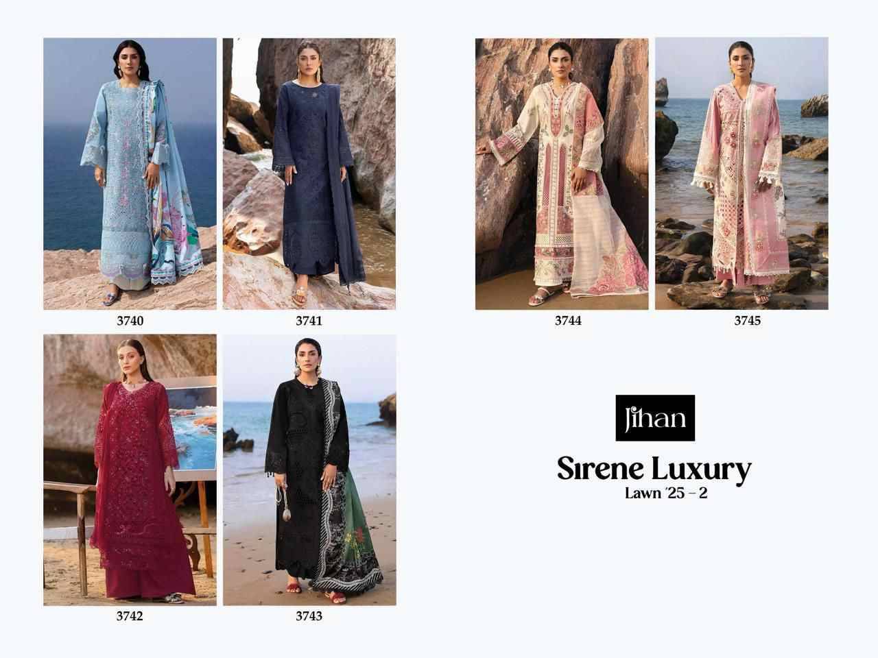 Sirene Luxury Lawn-25 Vol-2 By Jihan 3740 To 3745 Series Designer Pakistani Suits Beautiful Fancy Stylish Colorful Party Wear & Occasional Wear Lawn Dresses At Wholesale Price