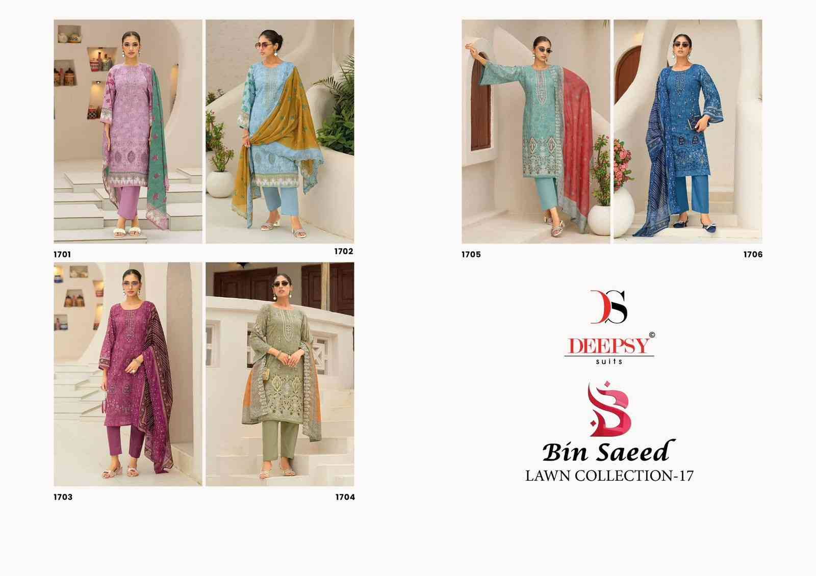 Bin Saeed Vol-17 By Deepsy Suits 1701 To 1706 Series Designer Pakistani Suits Beautiful Stylish Fancy Colorful Party Wear & Occasional Wear Pure Cotton Dresses At Wholesale Price