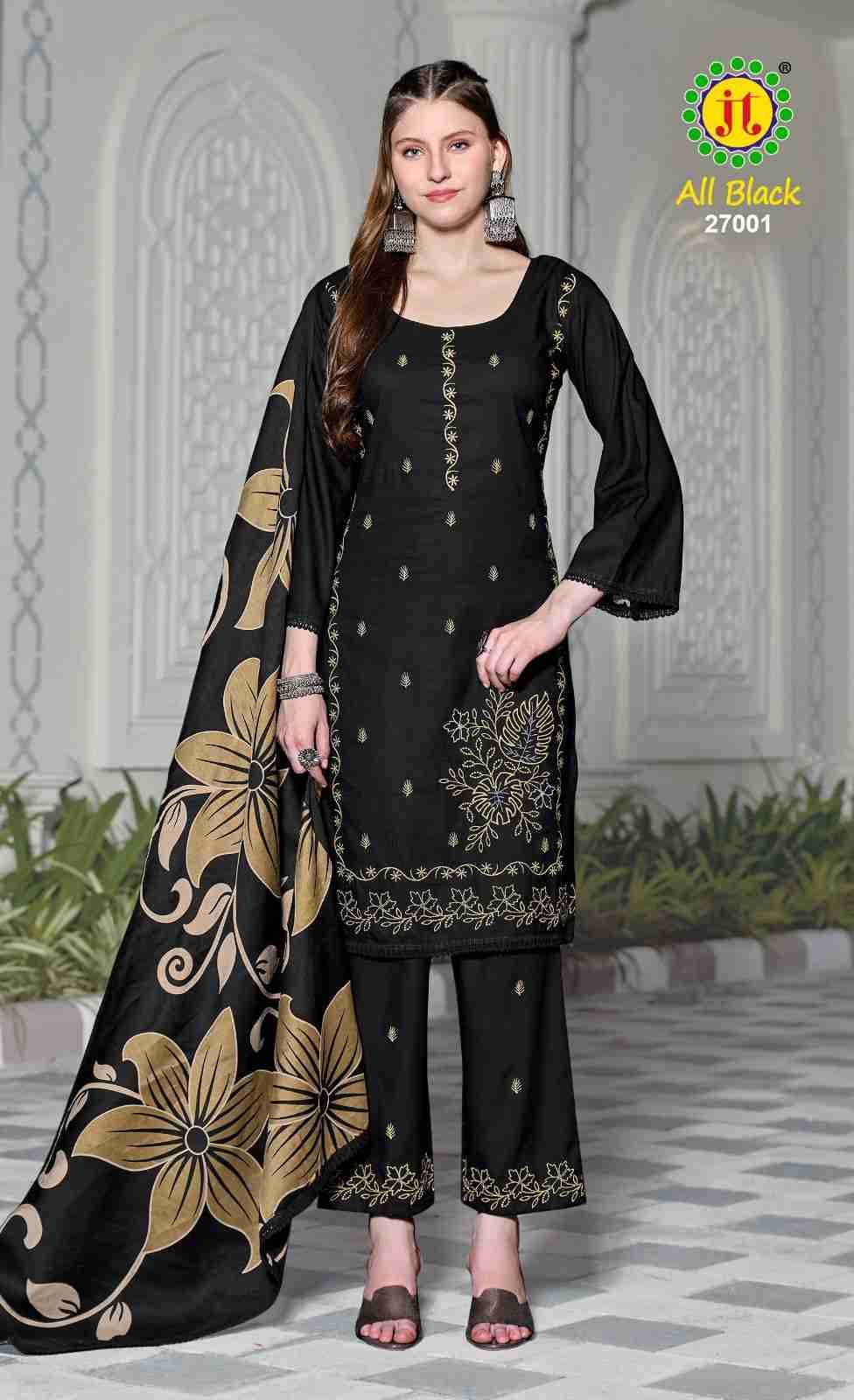 All Black Vol-27 By JT 27001 To 27005 Series Beautiful Festive Suits Colorful Stylish Fancy Casual Wear & Ethnic Wear Rayon Dresses At Wholesale Price