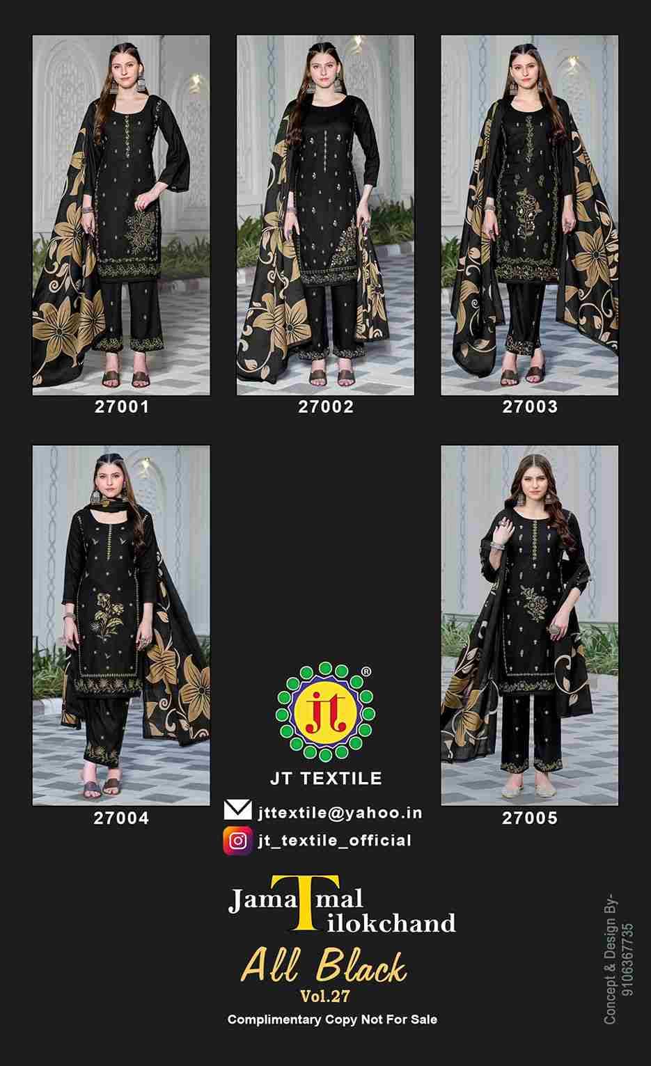 All Black Vol-27 By JT 27001 To 27005 Series Beautiful Festive Suits Colorful Stylish Fancy Casual Wear & Ethnic Wear Rayon Dresses At Wholesale Price