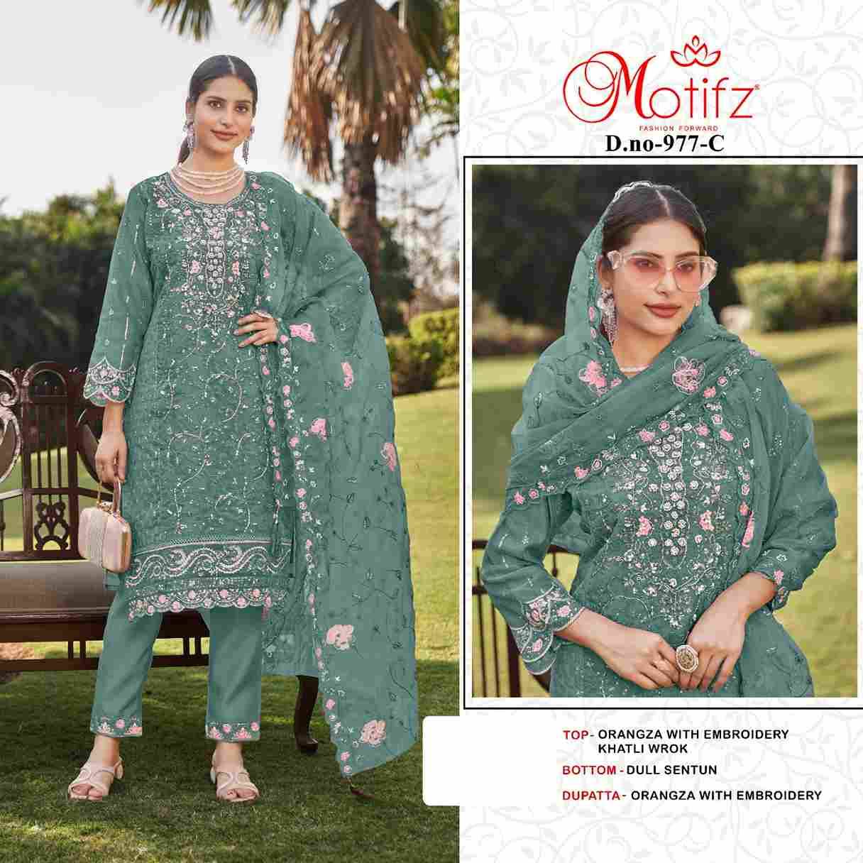 Motifz Hit Design 977 Colours By Motifz 977-A To 977-D Series Beautiful Pakistani Suits Colorful Stylish Fancy Casual Wear & Ethnic Wear Organza Dresses At Wholesale Price