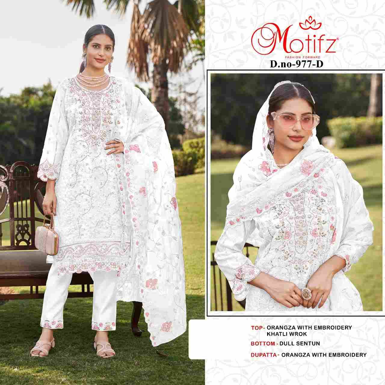 Motifz Hit Design 977 Colours By Motifz 977-A To 977-D Series Beautiful Pakistani Suits Colorful Stylish Fancy Casual Wear & Ethnic Wear Organza Dresses At Wholesale Price