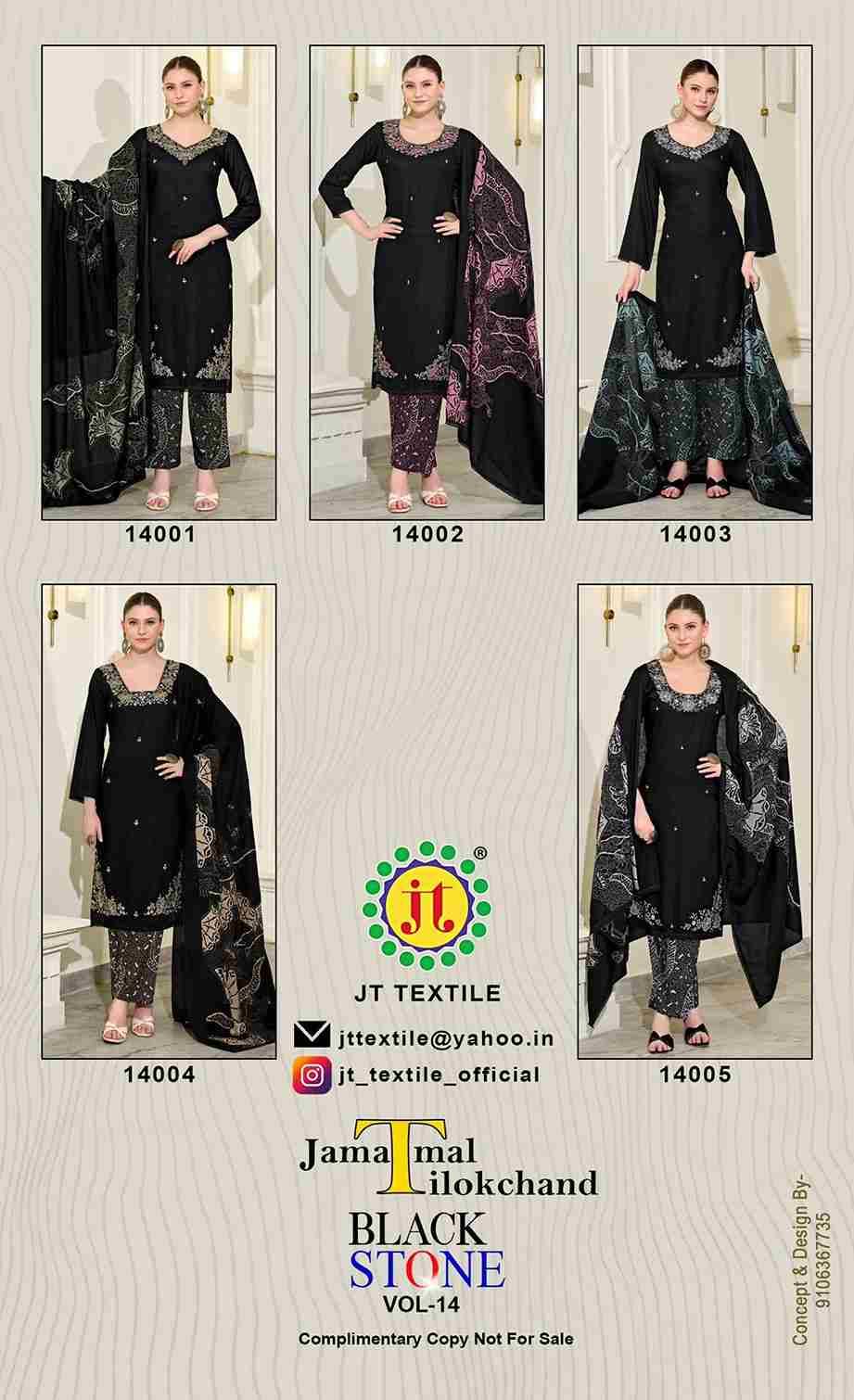 Black Stone Vol-14 By JT 14001 To 14005 Series Beautiful Festive Suits Colorful Stylish Fancy Casual Wear & Ethnic Wear Rayon Dresses At Wholesale Price