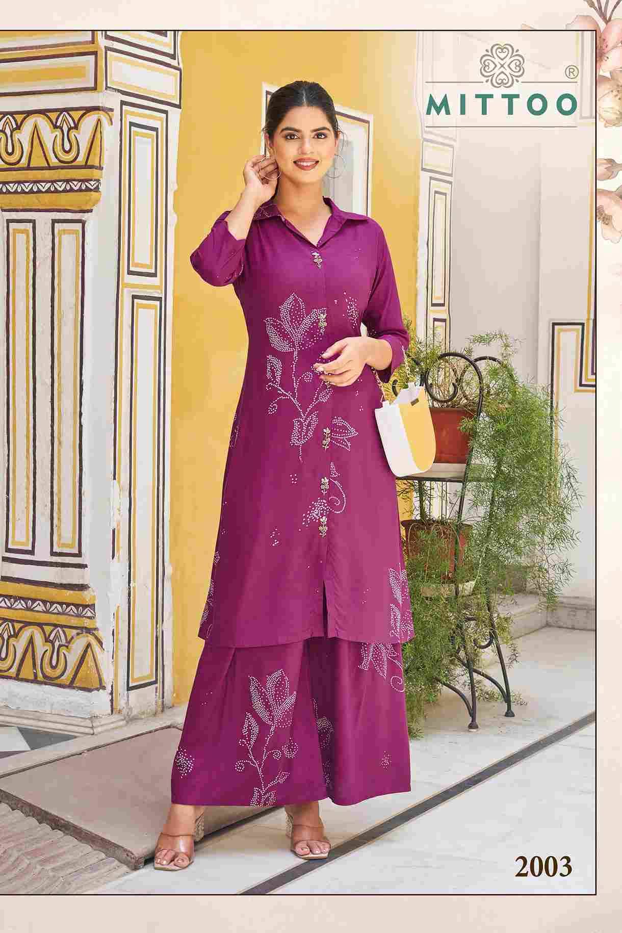 Indrani By Mittoo 2001 To 2004 Series Designer Stylish Fancy Colorful Beautiful Party Wear & Ethnic Wear Collection Rayon Print Kurtis With Bottom At Wholesale Price