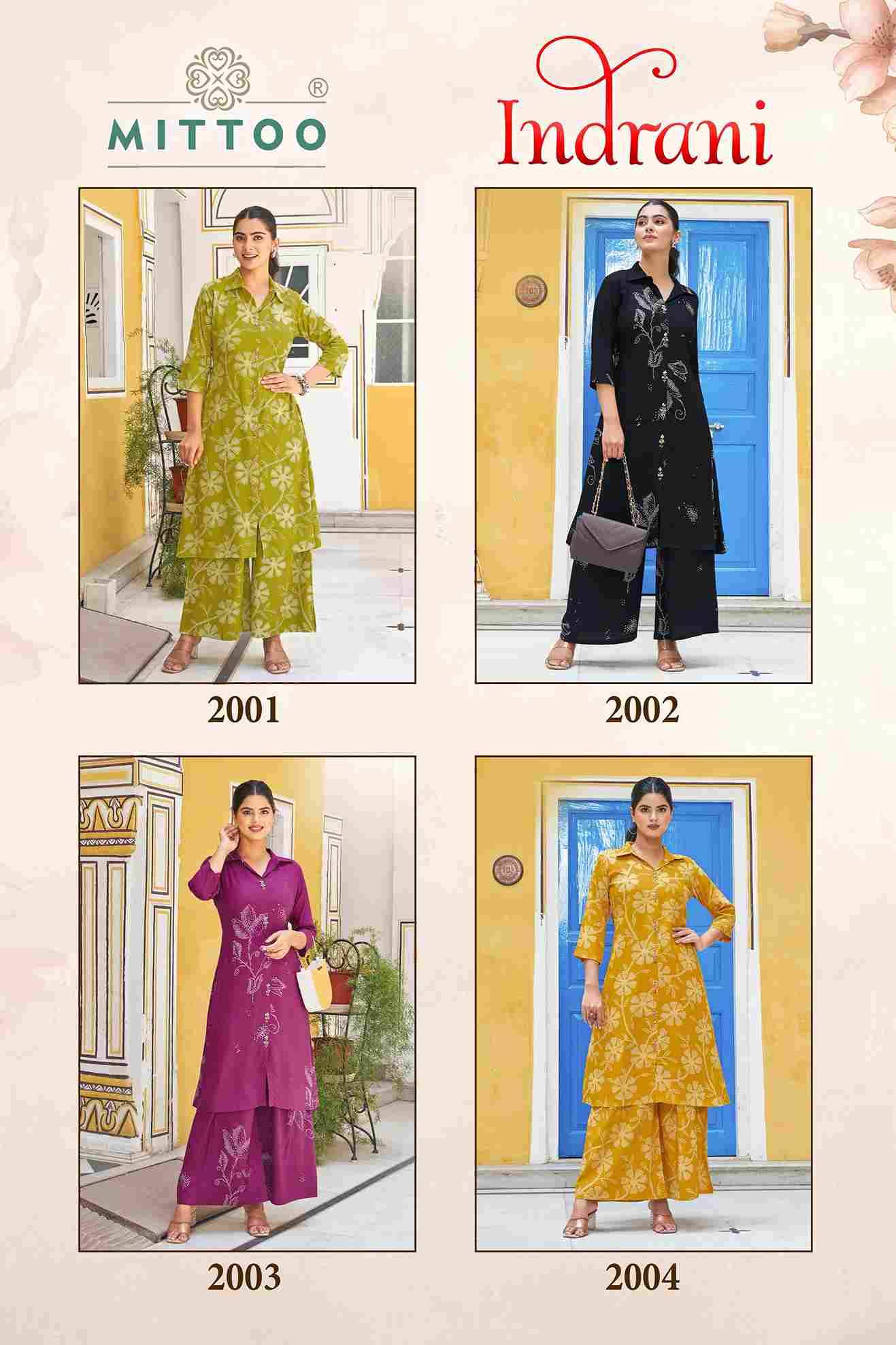 Indrani By Mittoo 2001 To 2004 Series Designer Stylish Fancy Colorful Beautiful Party Wear & Ethnic Wear Collection Rayon Print Kurtis With Bottom At Wholesale Price