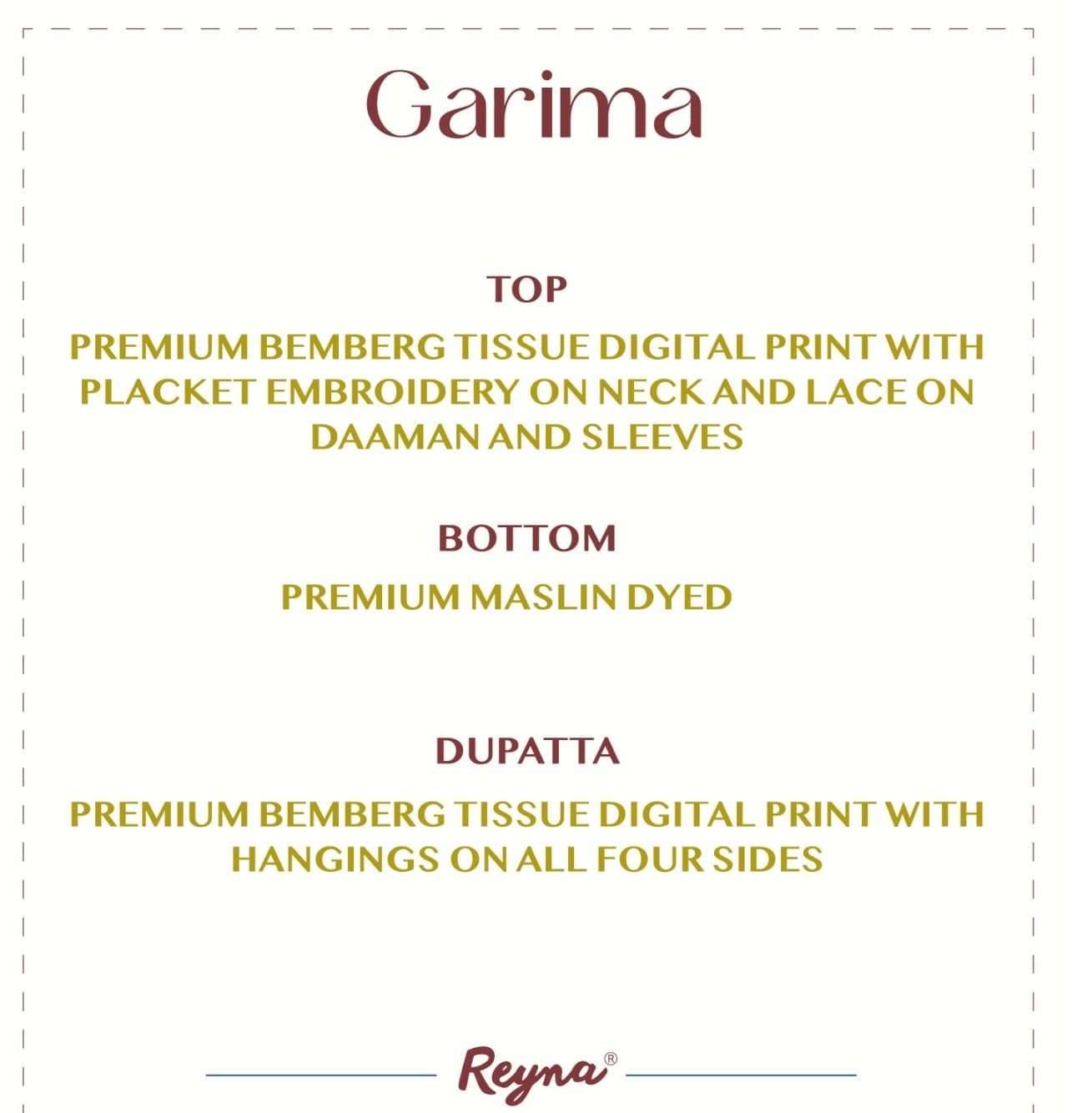 Garima By Reyna 10209 To 10212 Series Beautiful Festive Suits Colorful Stylish Fancy Casual Wear & Ethnic Wear Pure Bemberg Tissue Dresses At Wholesale Price
