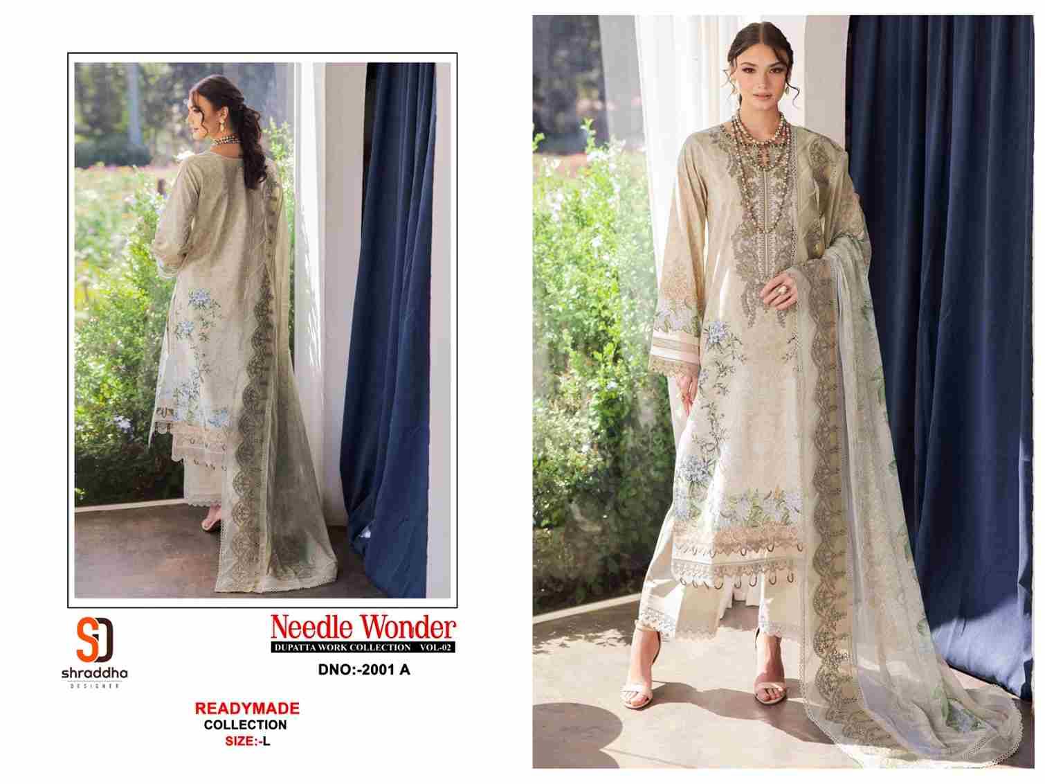 Needle Wonder Dupatta Work Collection Vol-2 By Shraddha Designer 2001-A To 2002-B Series Designer Pakistani Suits Beautiful Fancy Stylish Colorful Party Wear & Occasional Wear Pure Cotton Print With Embroidery Dresses At Wholesale Price