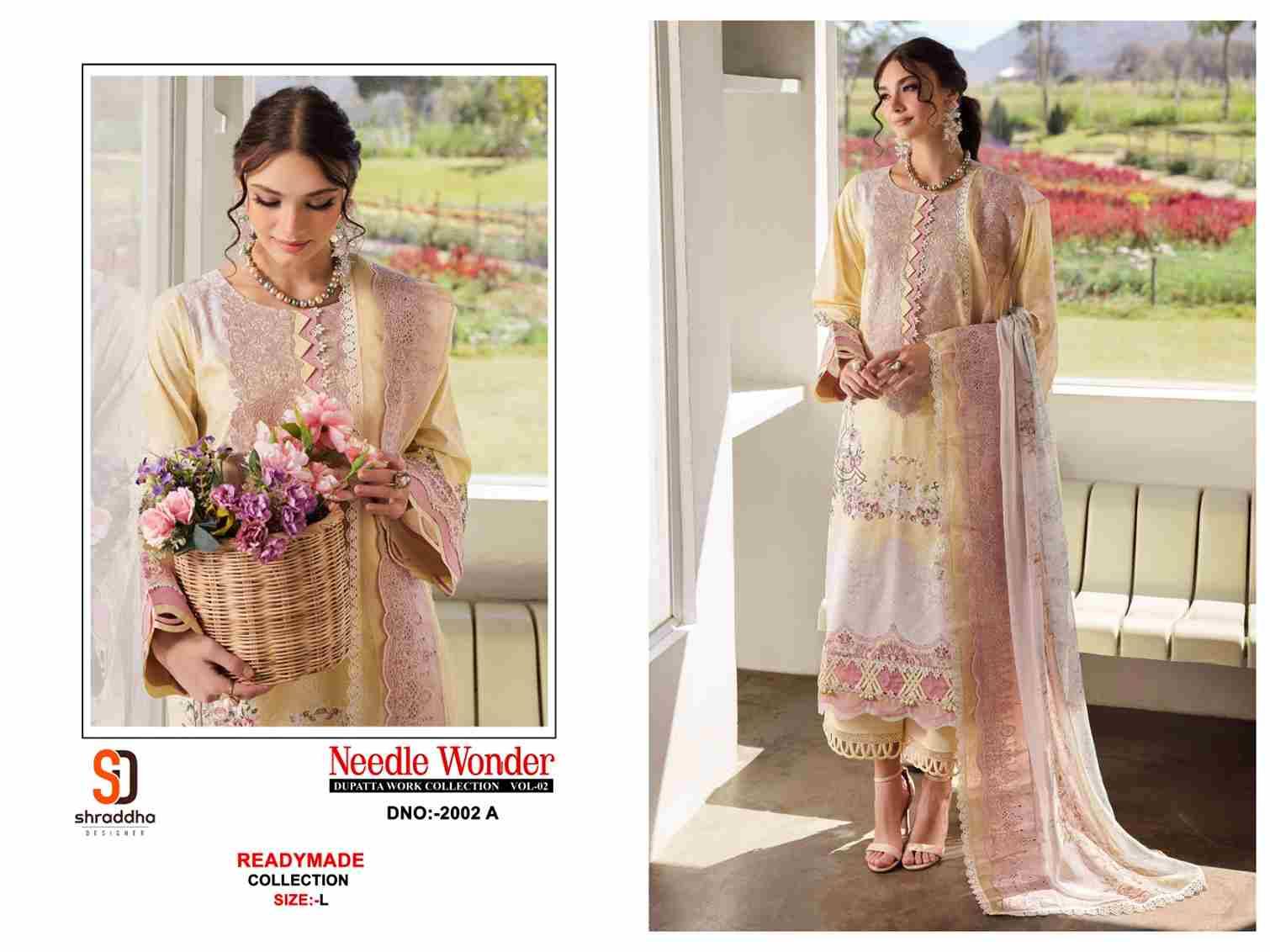 Needle Wonder Dupatta Work Collection Vol-2 By Shraddha Designer 2001-A To 2002-B Series Designer Pakistani Suits Beautiful Fancy Stylish Colorful Party Wear & Occasional Wear Pure Cotton Print With Embroidery Dresses At Wholesale Price