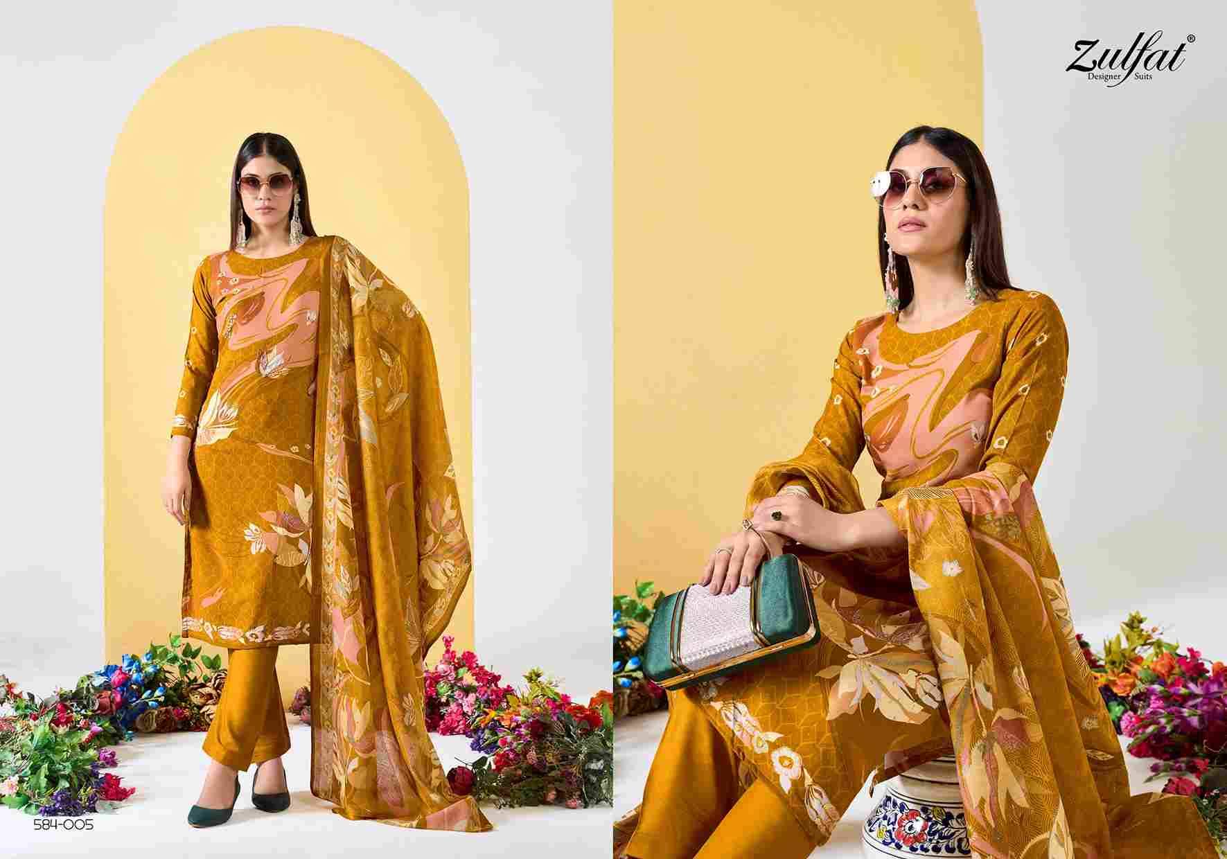 Zahavi Vol-5 By Zulfat 584-001 To 584-006 Series Beautiful Festive Suits Stylish Fancy Colorful Casual Wear & Ethnic Wear Pure Viscose Rayon Print Dresses At Wholesale Price