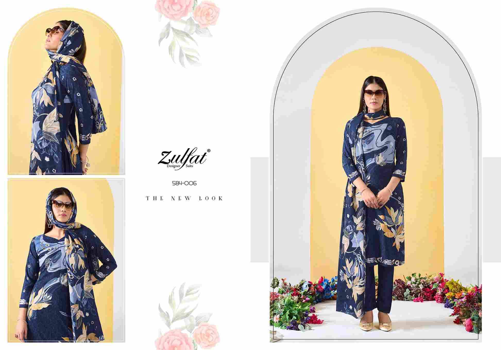 Zahavi Vol-5 By Zulfat 584-001 To 584-006 Series Beautiful Festive Suits Stylish Fancy Colorful Casual Wear & Ethnic Wear Pure Viscose Rayon Print Dresses At Wholesale Price