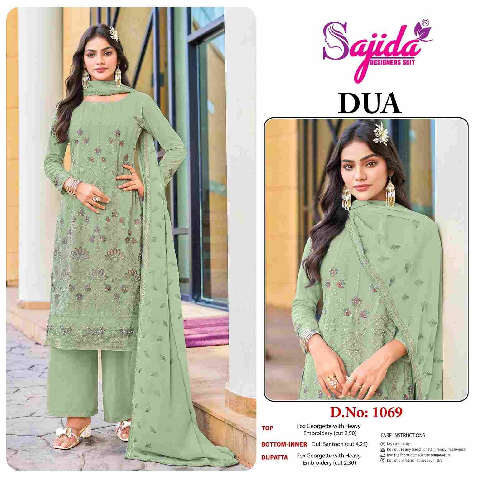 Dua By Sajida Designer Suits 1069 To 1071 Series Designer Pakistani Suits Beautiful Fancy Stylish Colorful Party Wear & Occasional Wear Faux Georgette With Embroidery Dresses At Wholesale Price