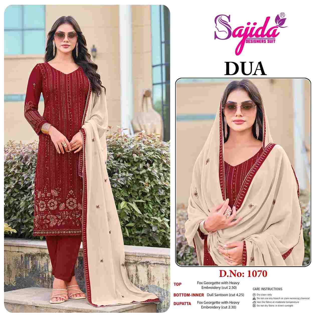 Dua By Sajida Designer Suits 1069 To 1071 Series Designer Pakistani Suits Beautiful Fancy Stylish Colorful Party Wear & Occasional Wear Faux Georgette With Embroidery Dresses At Wholesale Price
