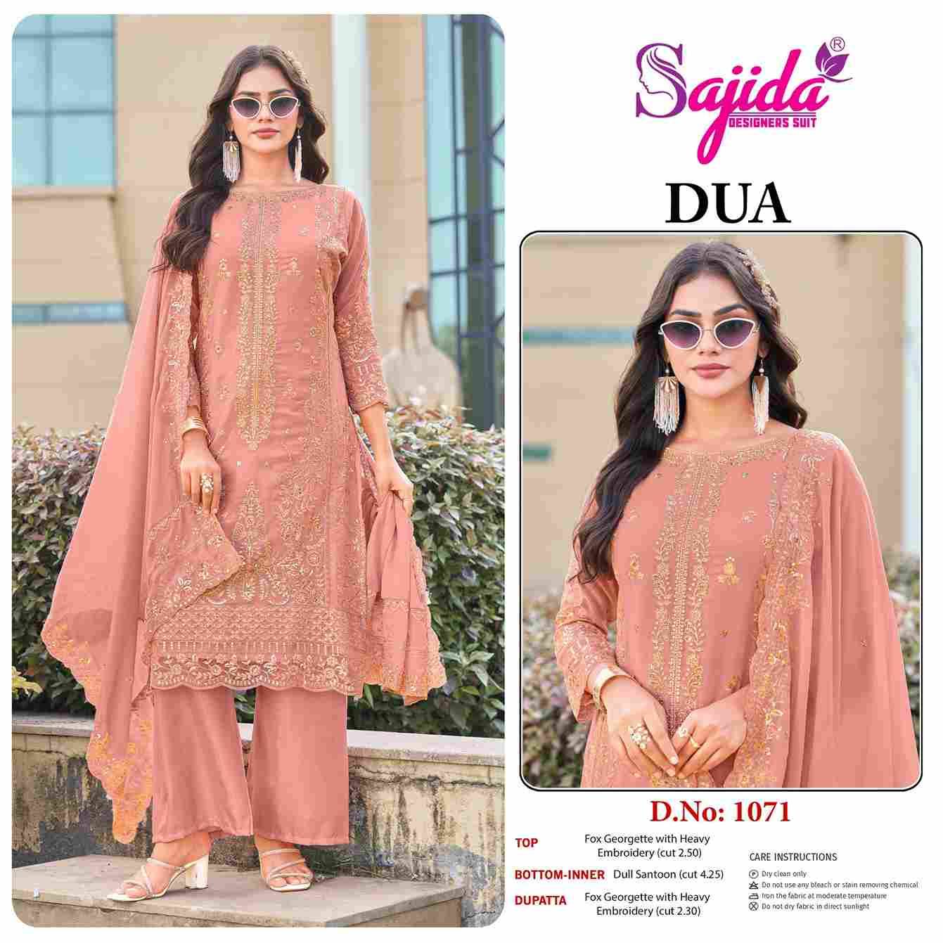 Dua By Sajida Designer Suits 1069 To 1071 Series Designer Pakistani Suits Beautiful Fancy Stylish Colorful Party Wear & Occasional Wear Faux Georgette With Embroidery Dresses At Wholesale Price