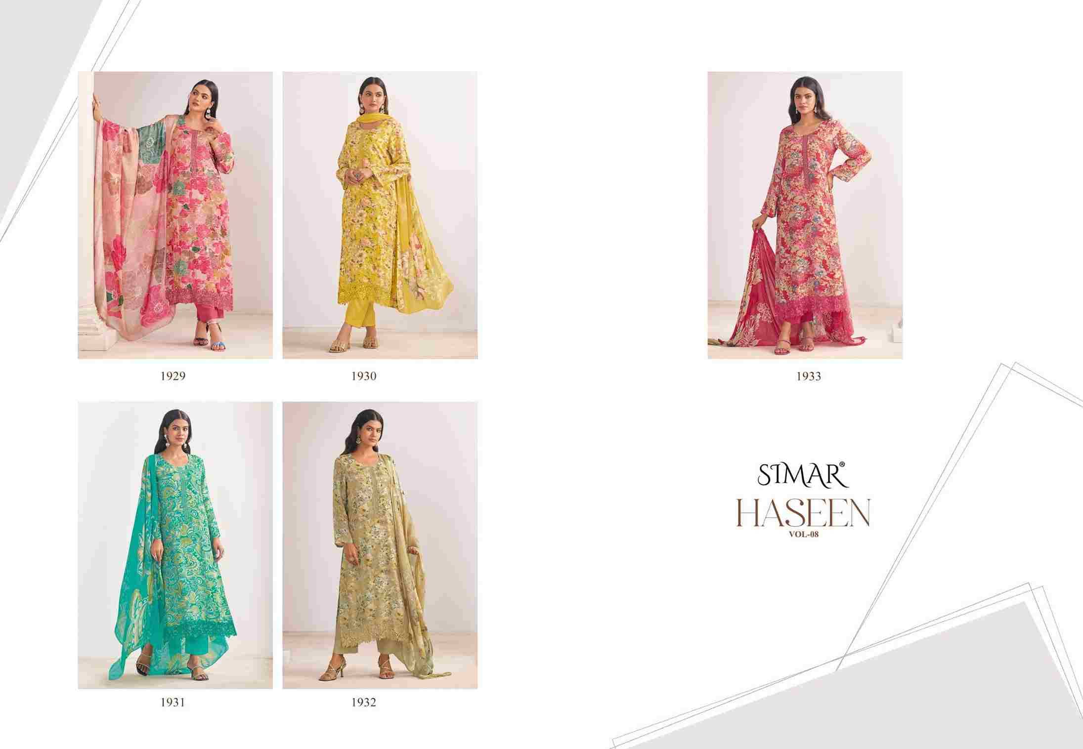 Haseen Vol-8 By Simar 1929 To 1933 Series Designer Festive Suits Beautiful Stylish Fancy Colorful Party Wear & Occasional Wear Pure Viscose Muslin Dresses At Wholesale Price