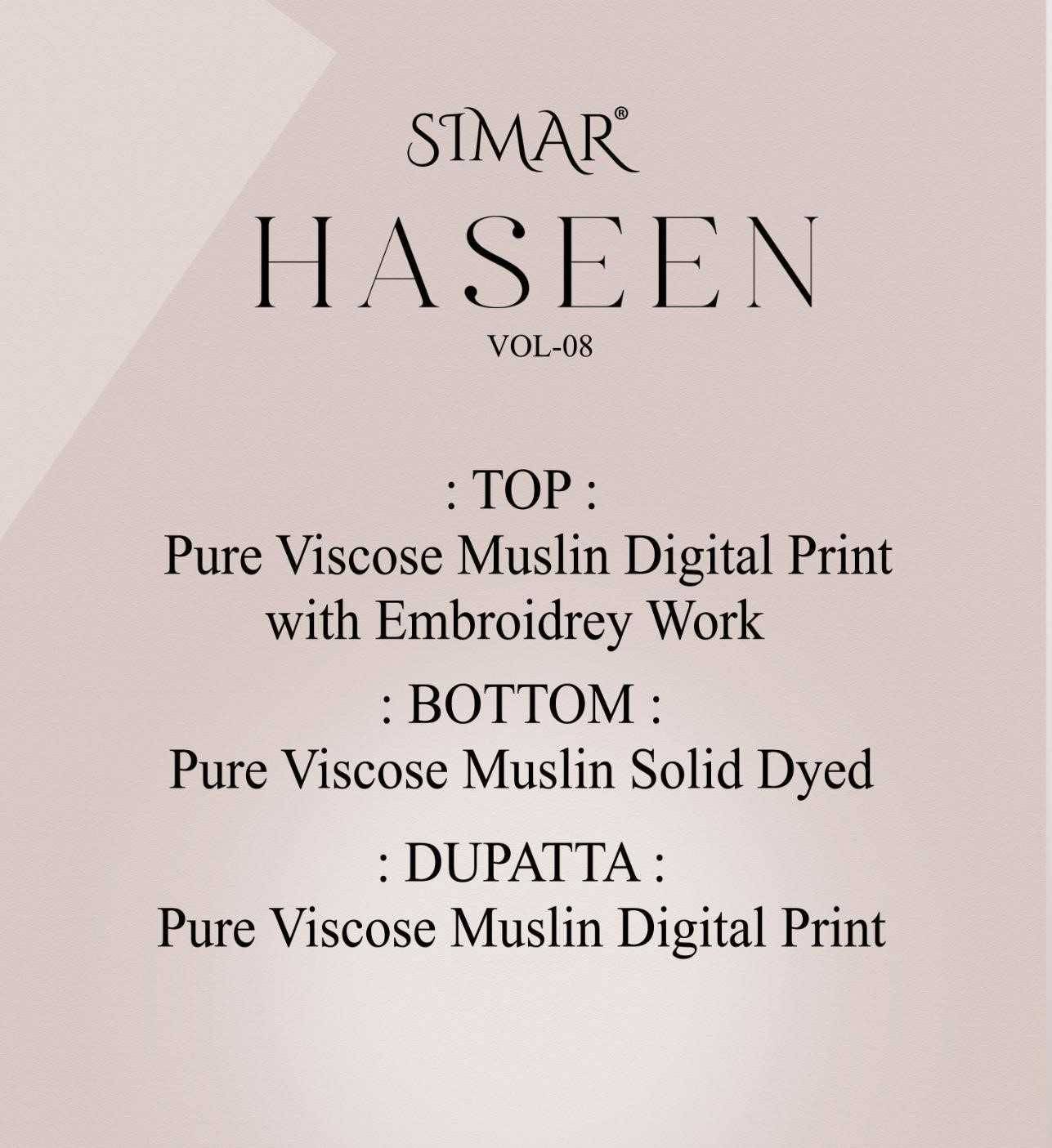 Haseen Vol-8 By Simar 1929 To 1933 Series Designer Festive Suits Beautiful Stylish Fancy Colorful Party Wear & Occasional Wear Pure Viscose Muslin Dresses At Wholesale Price