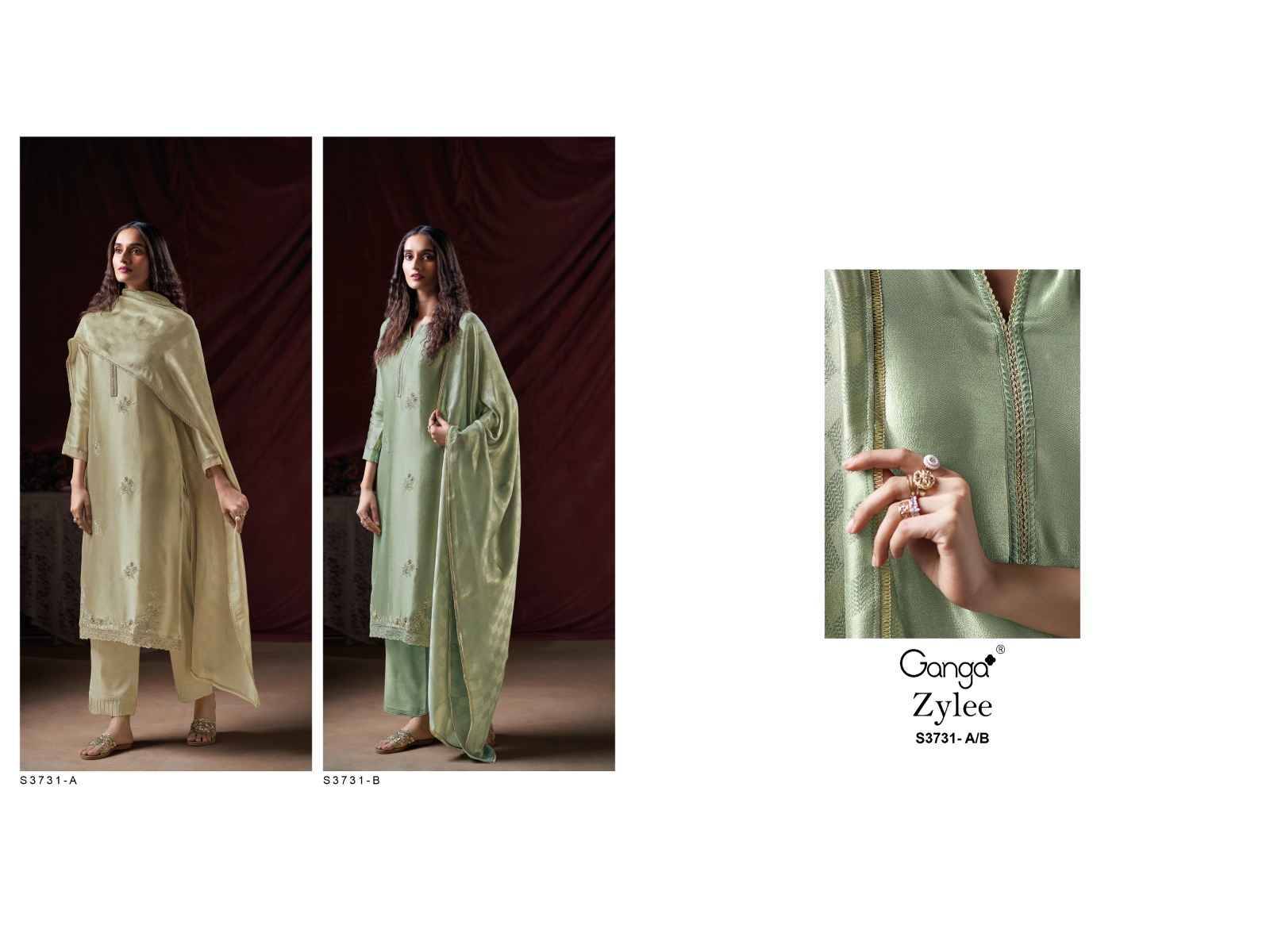 Zylee-3731 By Ganga Fashion 3731-A To 3731-B Series Beautiful Festive Suits Colorful Stylish Fancy Casual Wear & Ethnic Wear Pure Bemberg Silk Dresses At Wholesale Price