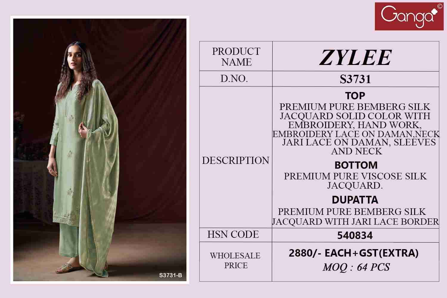 Zylee-3731 By Ganga Fashion 3731-A To 3731-B Series Beautiful Festive Suits Colorful Stylish Fancy Casual Wear & Ethnic Wear Pure Bemberg Silk Dresses At Wholesale Price